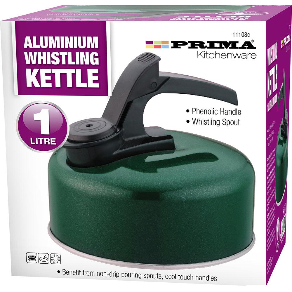 Prima 1 Litre Aluminium Whistling Kettle - Green