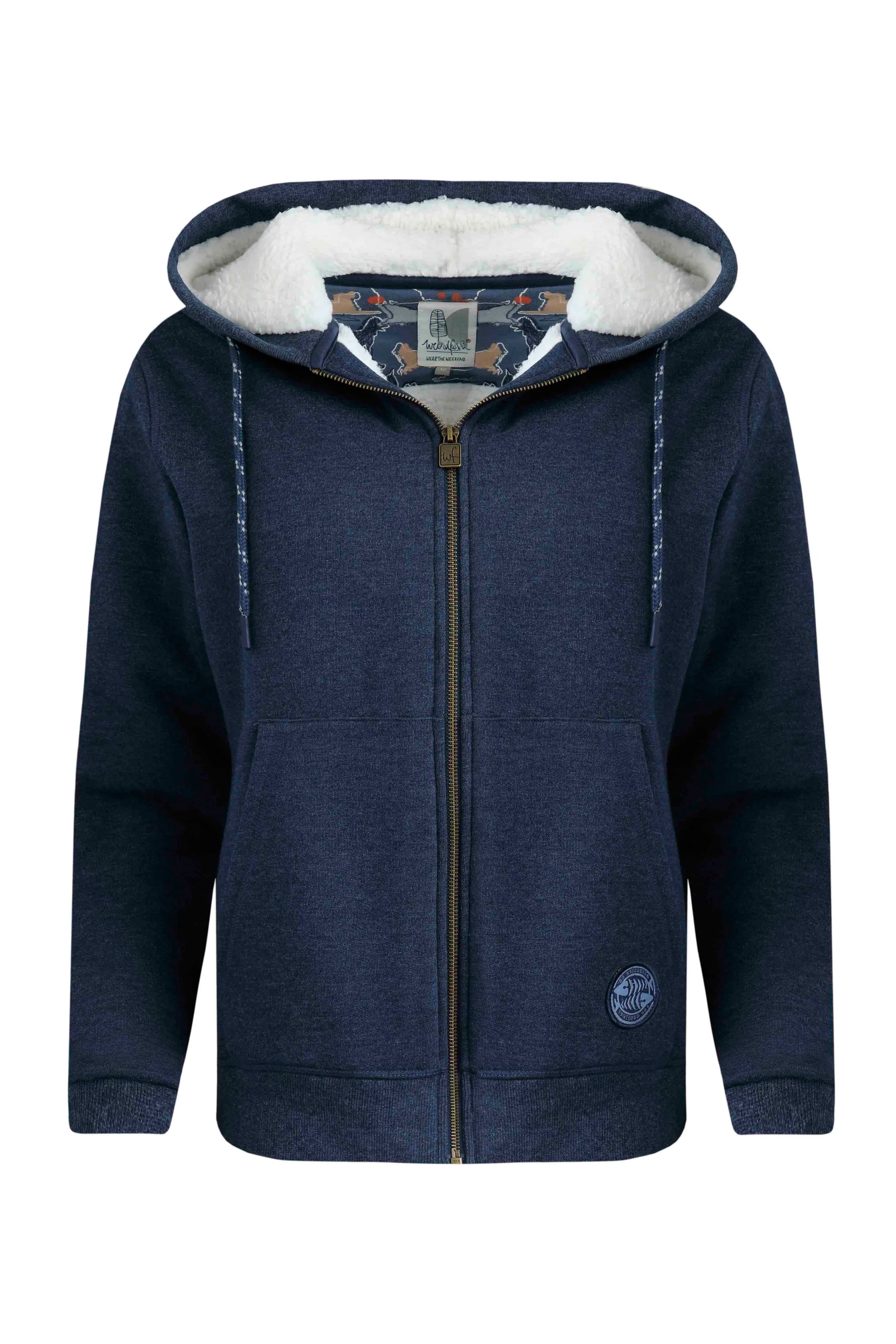 Weird Fish Sevanna Eco Borg Lined Jersey Hoodie - Navy