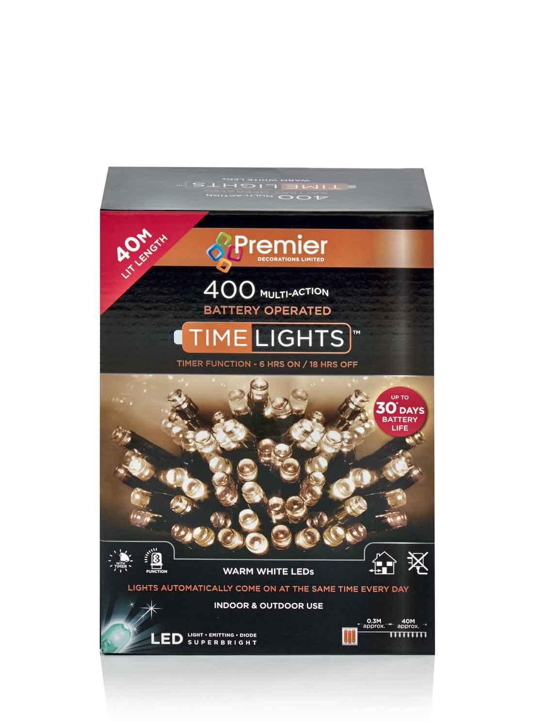 400 Multi Action Battery-Operated LED Warm White Christmas Lights