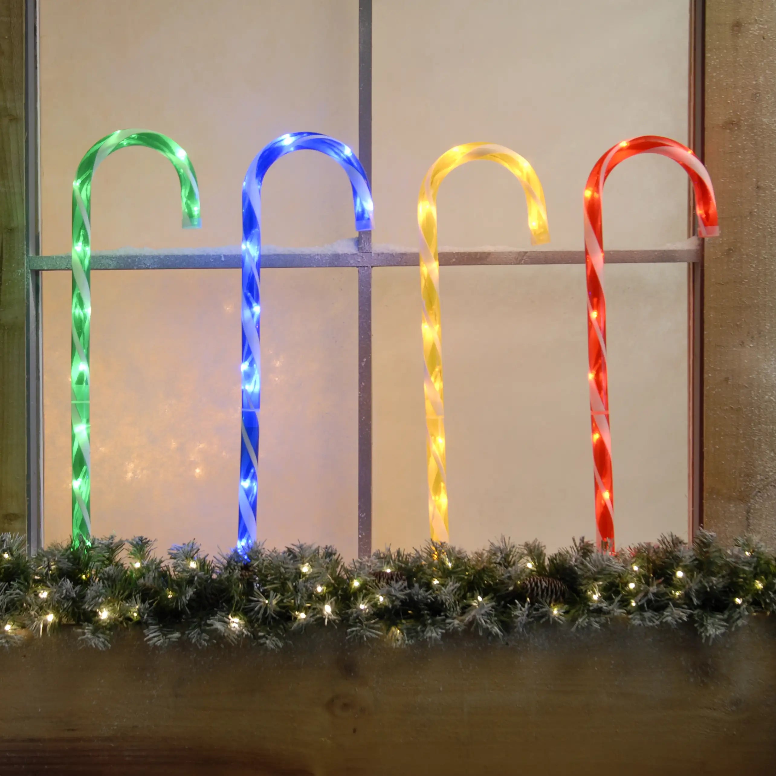 Festive Set of Four Candy Cane Stake Lights - 62cm