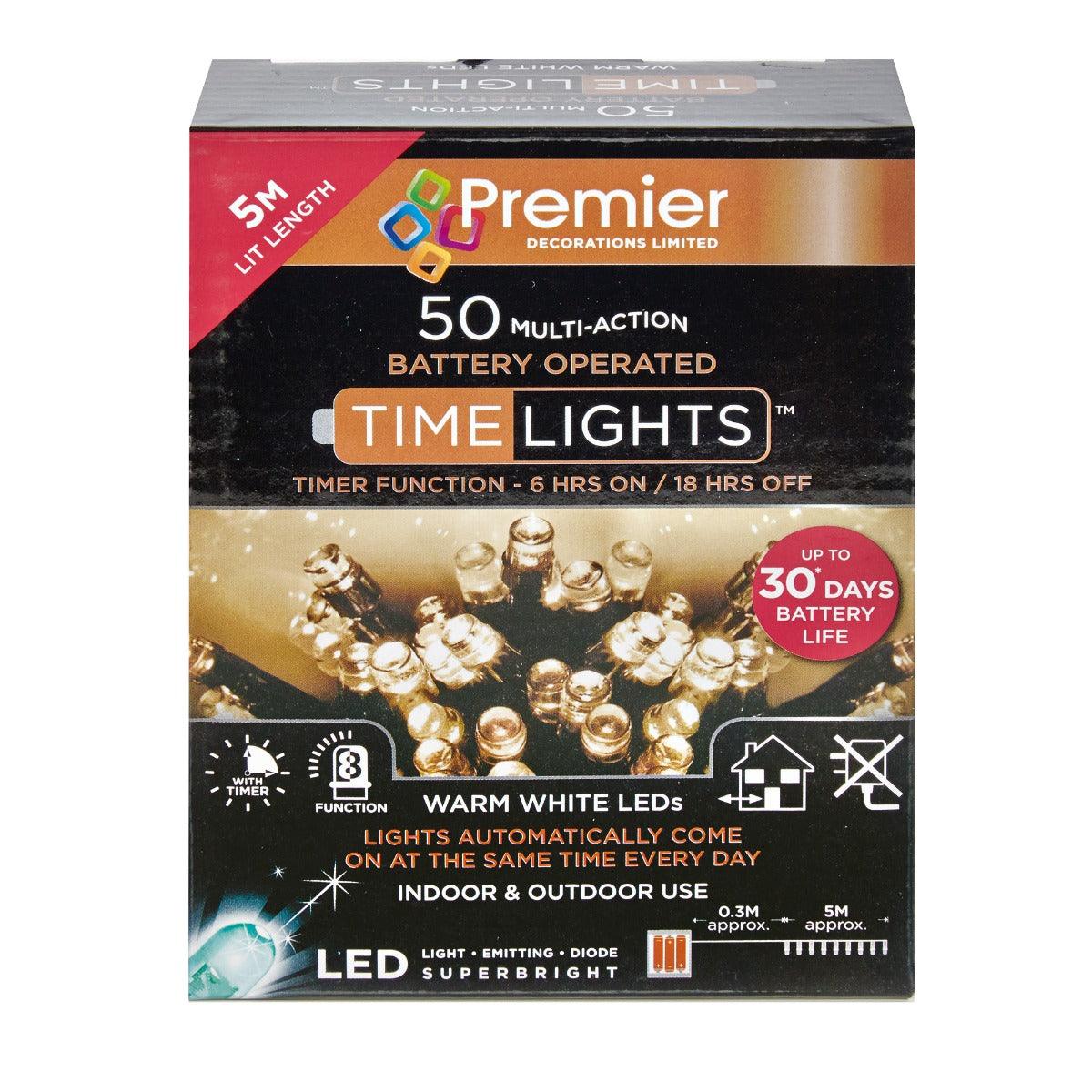 50 Battery Operated LED Warm White Christmas Lights - 5 Metre