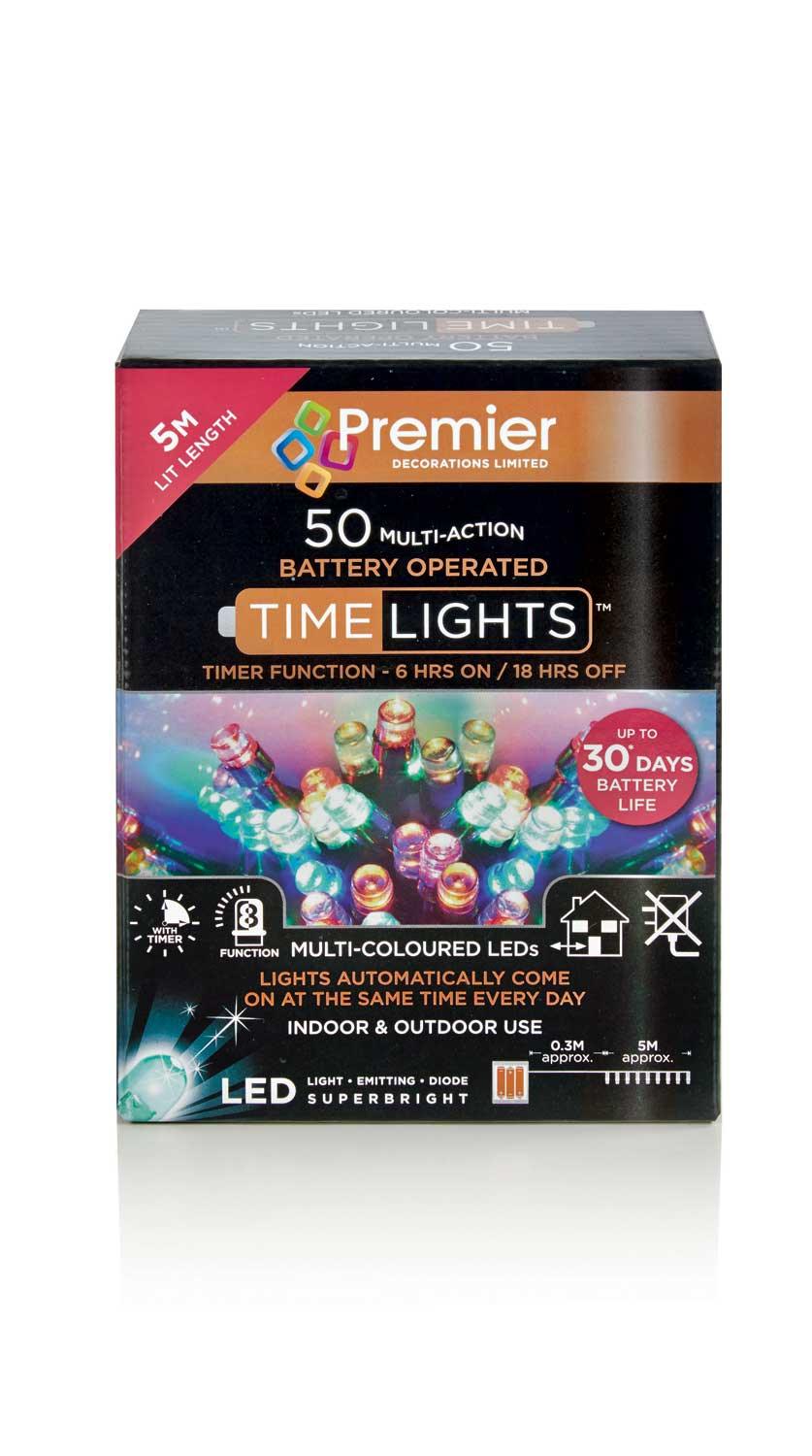 50 Multi Action Battery LED Multi-Coloured Christmas Lights - 5 Metre