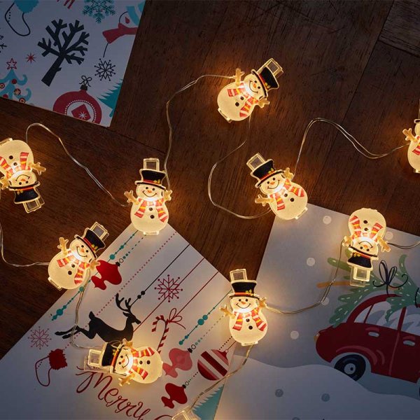 ClipCard Snowman String Lights - Set of 10