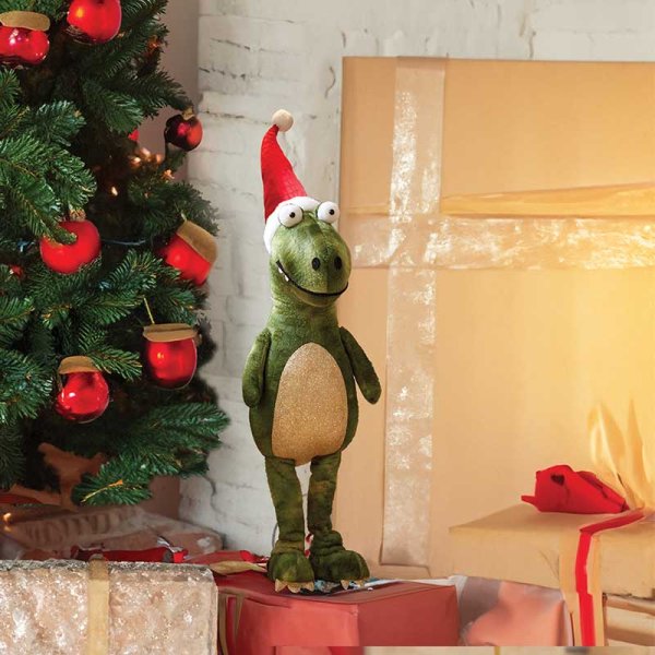 Standing Green Festive Dino - 30cm