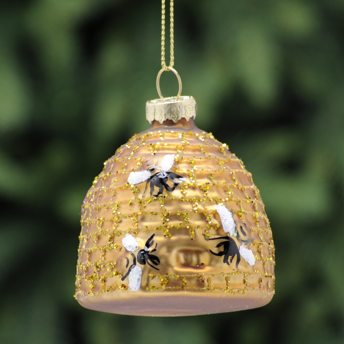 Festive 7cm Glass Beehive with Bees Decoration