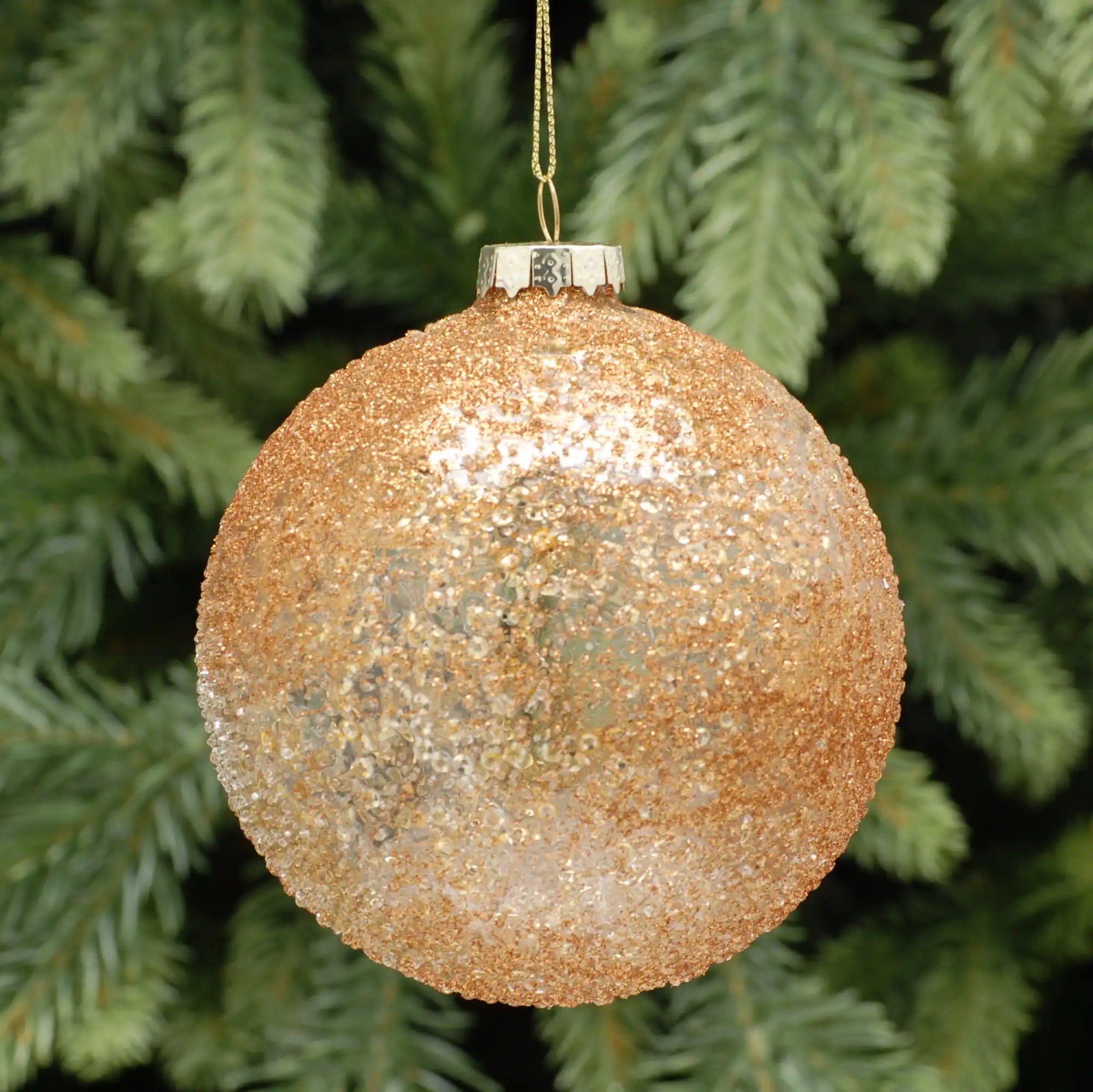 Festive 10cm Copper Sequin Glass Christmas Bauble