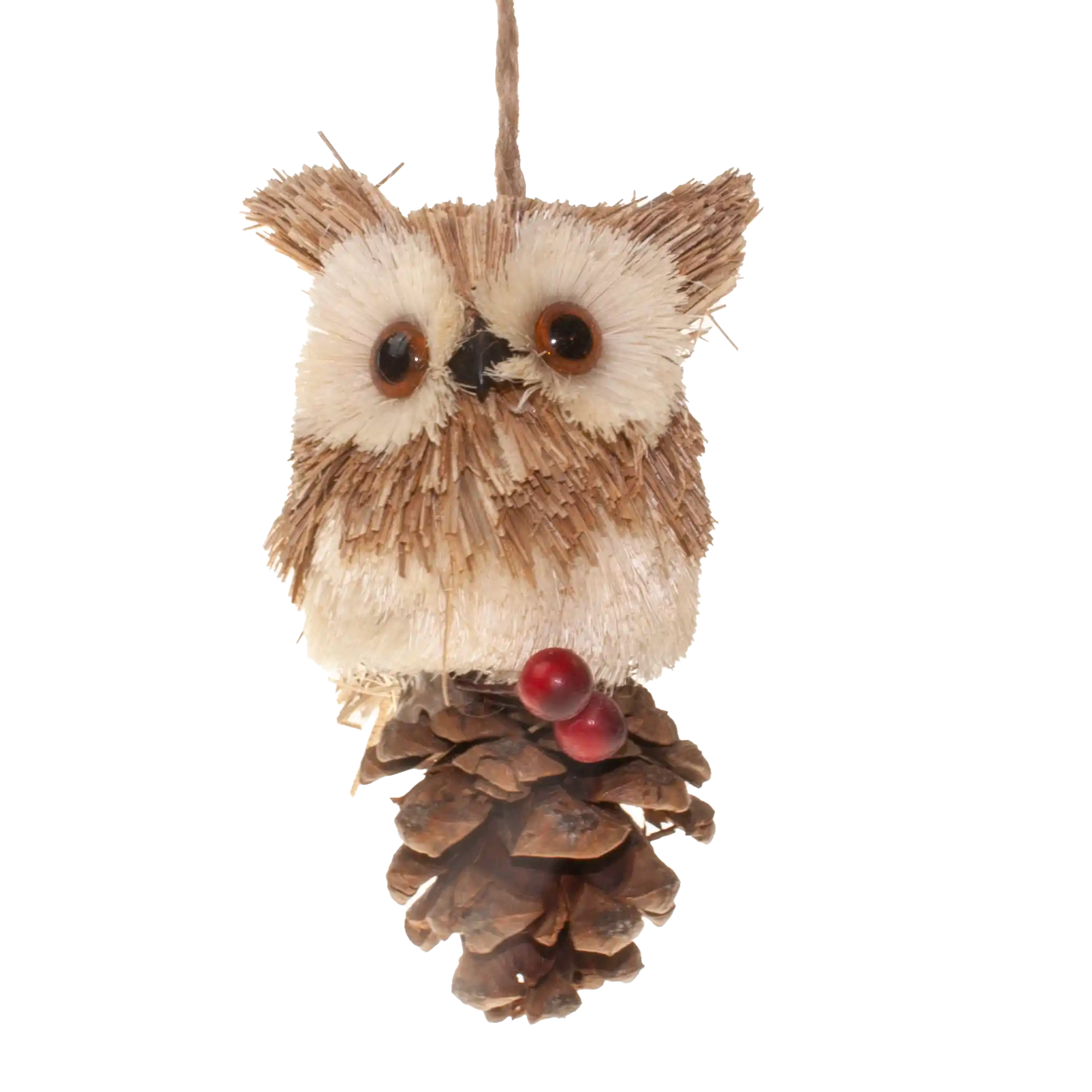 Festive 10cm Natural Bristle Owl Christmas Tree Ornament