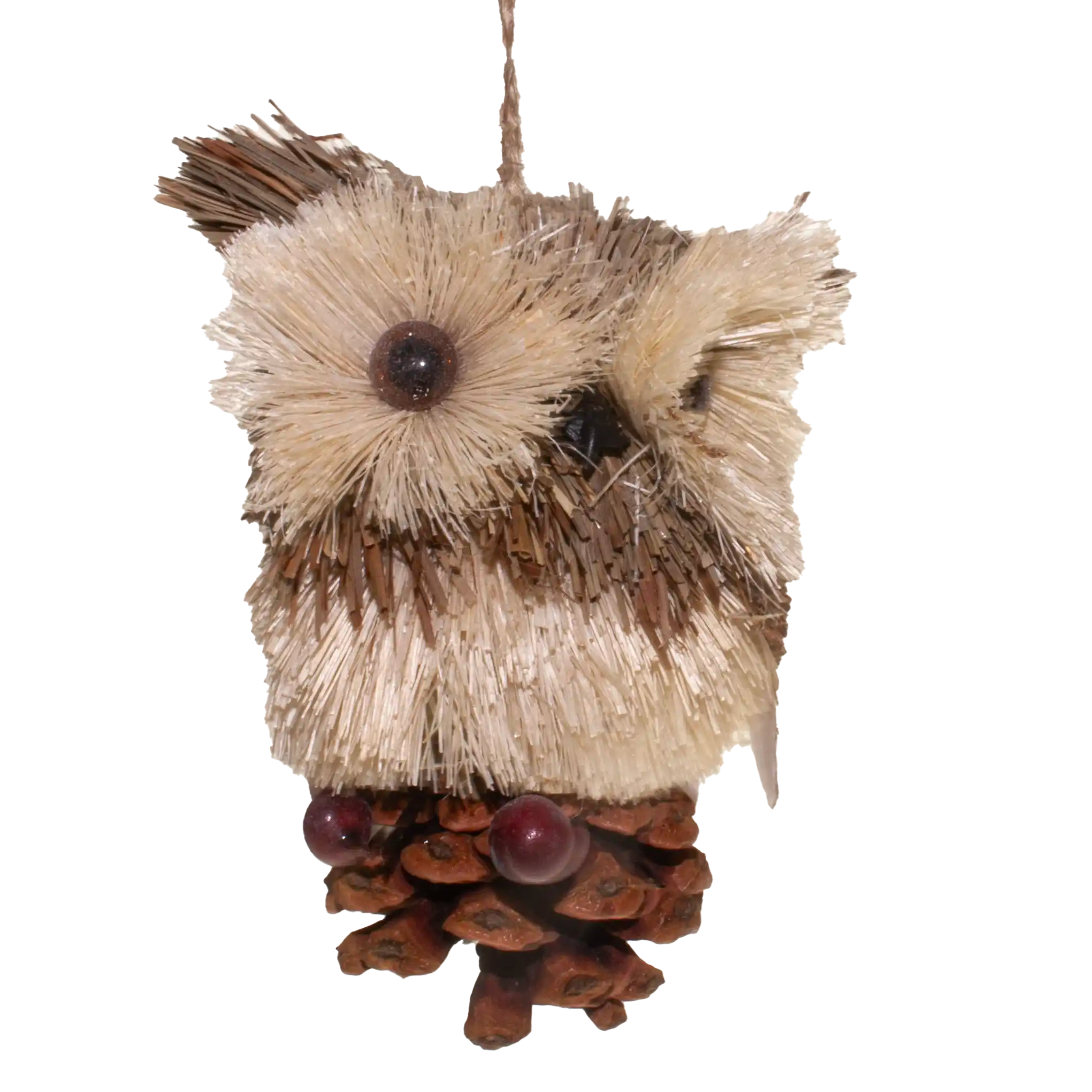 Festive 10cm Natural Bristle Owl Christmas Tree Ornament