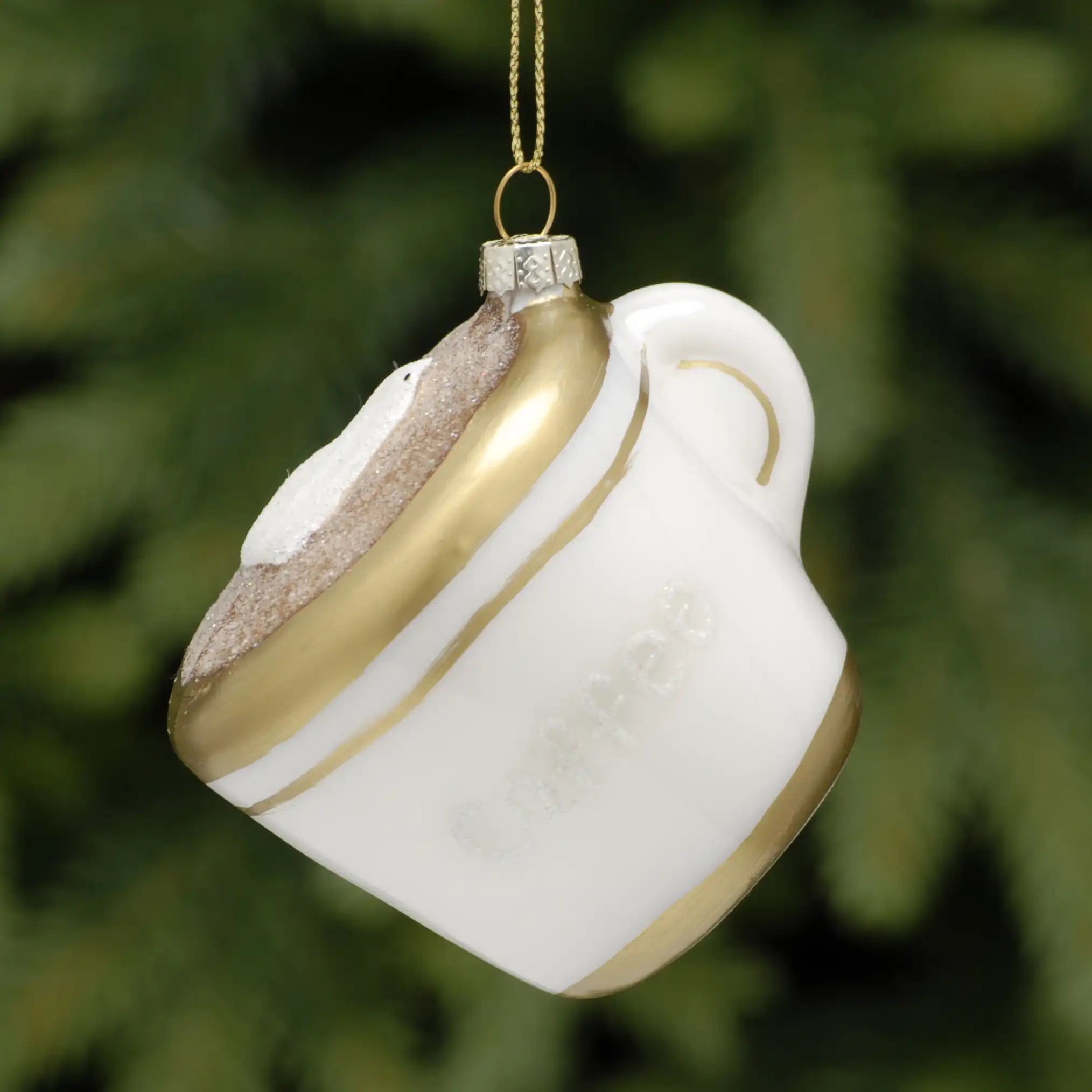 Festive 7cm Glass Coffee Cup Christmas Decoration