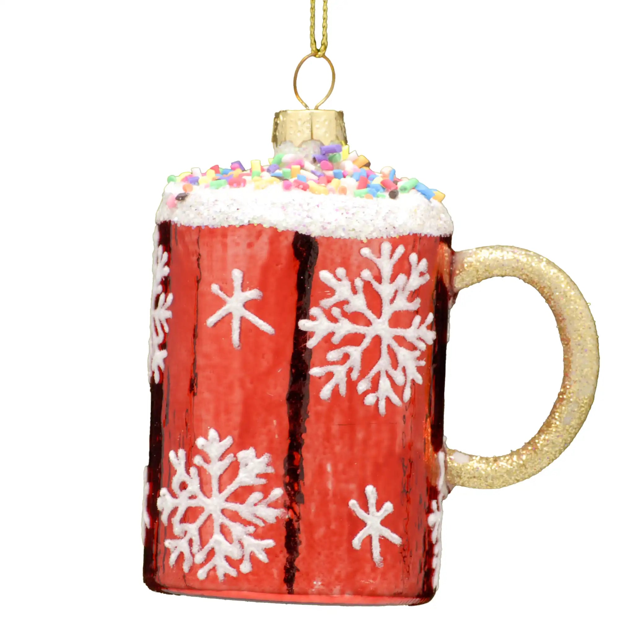 Festive 7cm Glass Hot Cocoa Mug Christmas Decoration