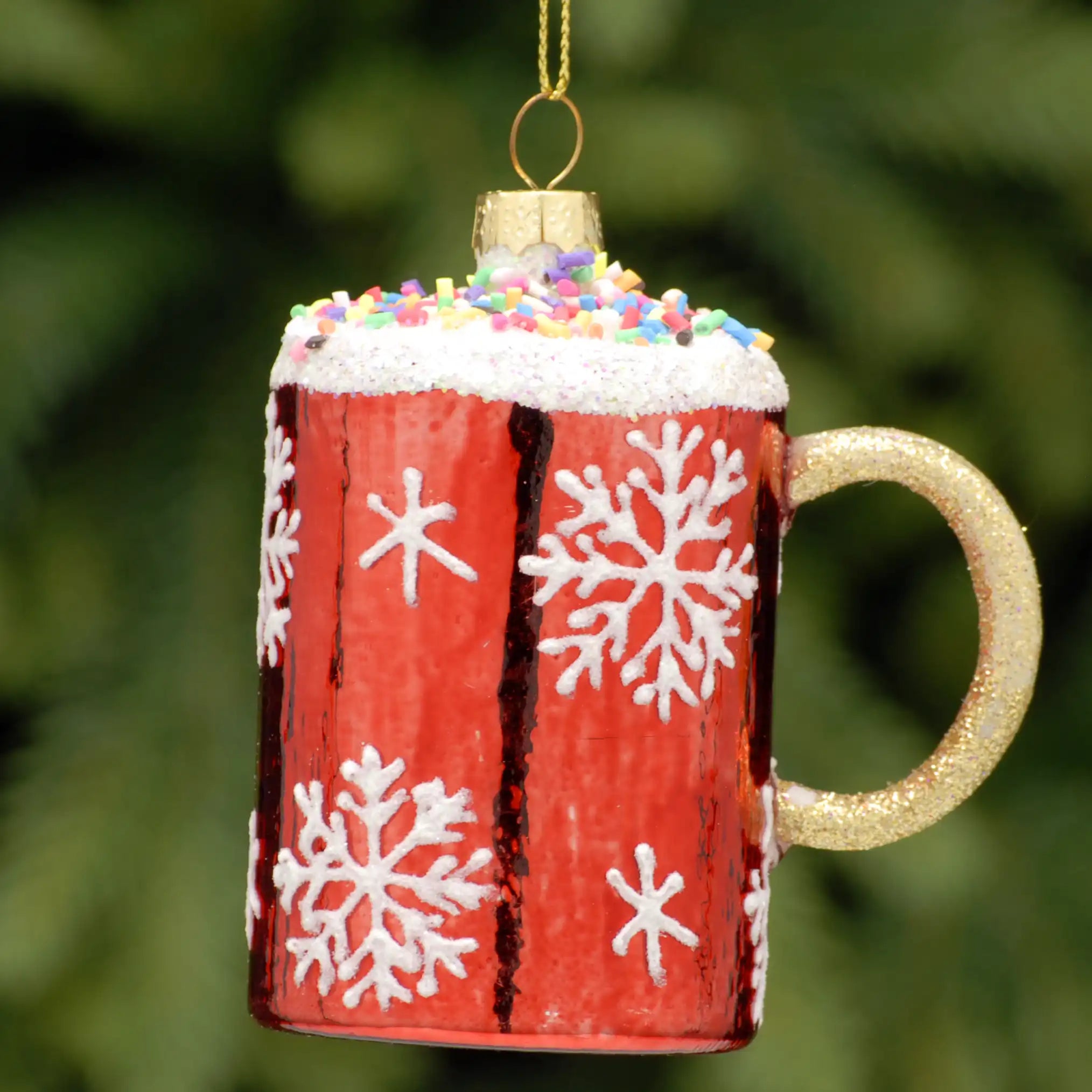 Festive 7cm Glass Hot Cocoa Mug Christmas Decoration