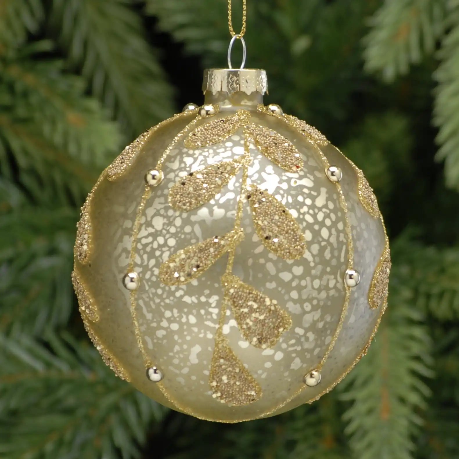 Festive 8cm Champagne Gold Glass Christmas Bauble