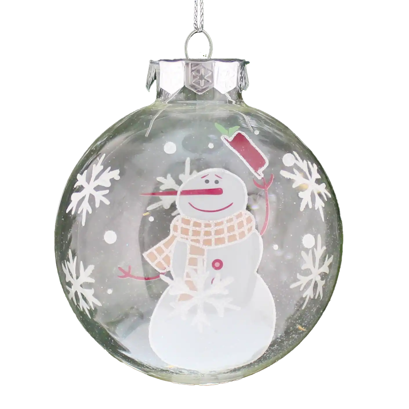 Festive 8cm Clear Glass Snowman Bauble