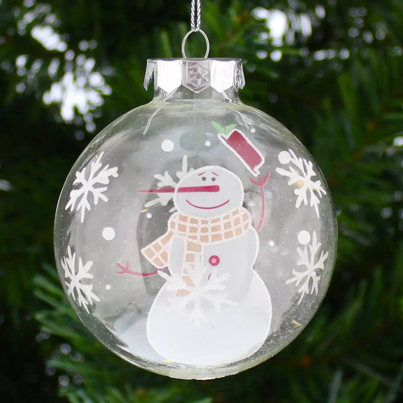 Festive 8cm Clear Glass Snowman Bauble