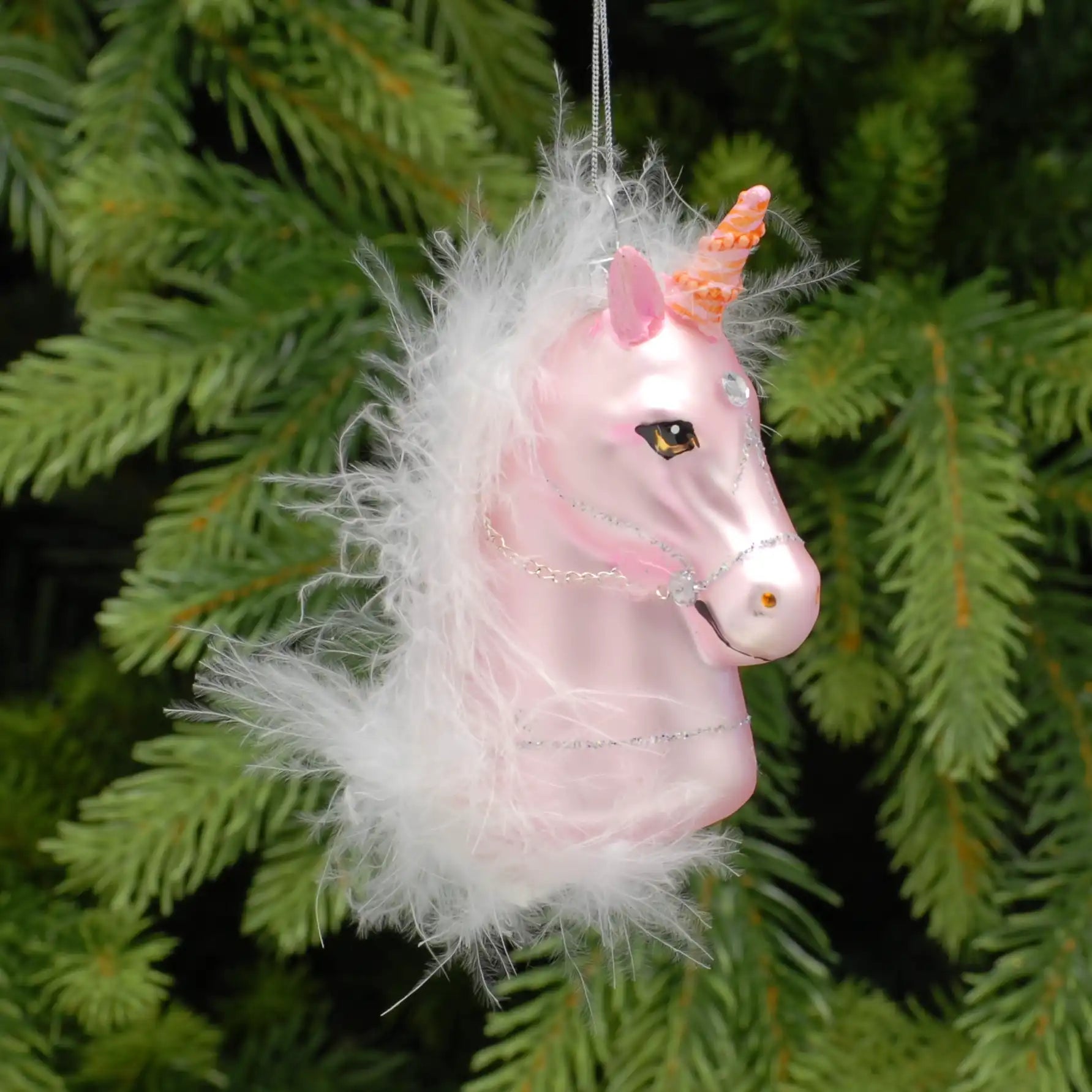 Festive 9cm Pink Unicorn Glass Christmas Decoration