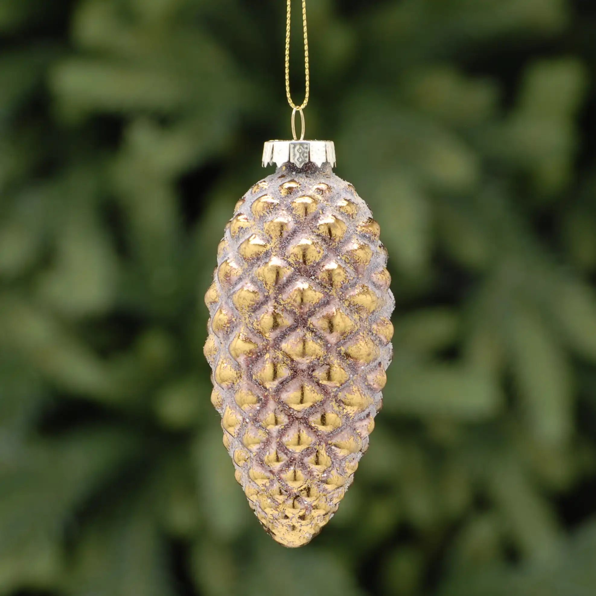 11cm Antique Gold Pinecone Glass Christmas Tree Decoration