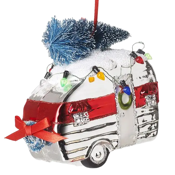 Silver Glass Caravan Christmas Decoration