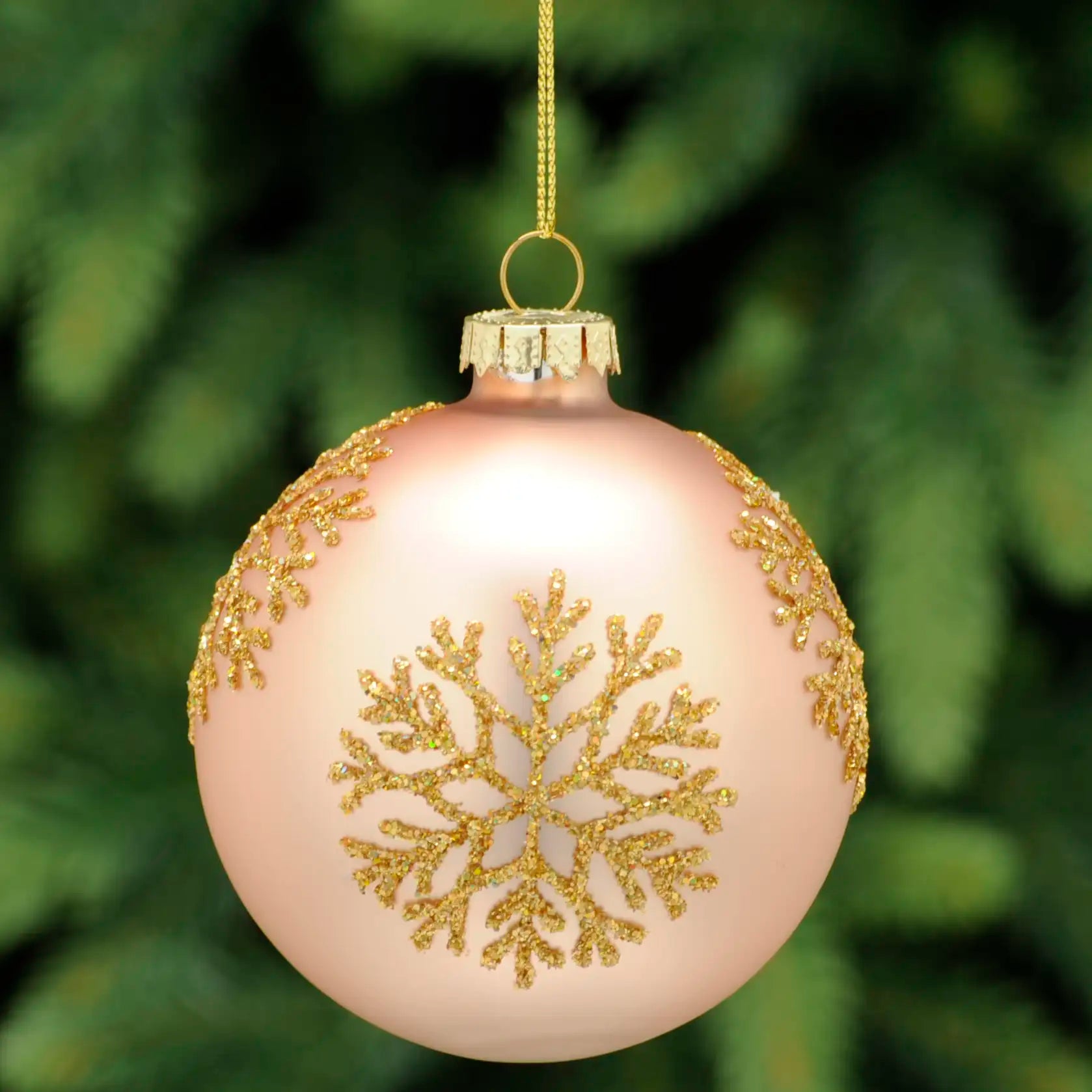 Festive 8cm Matt Gold Glitter Snow Christmas Bauble