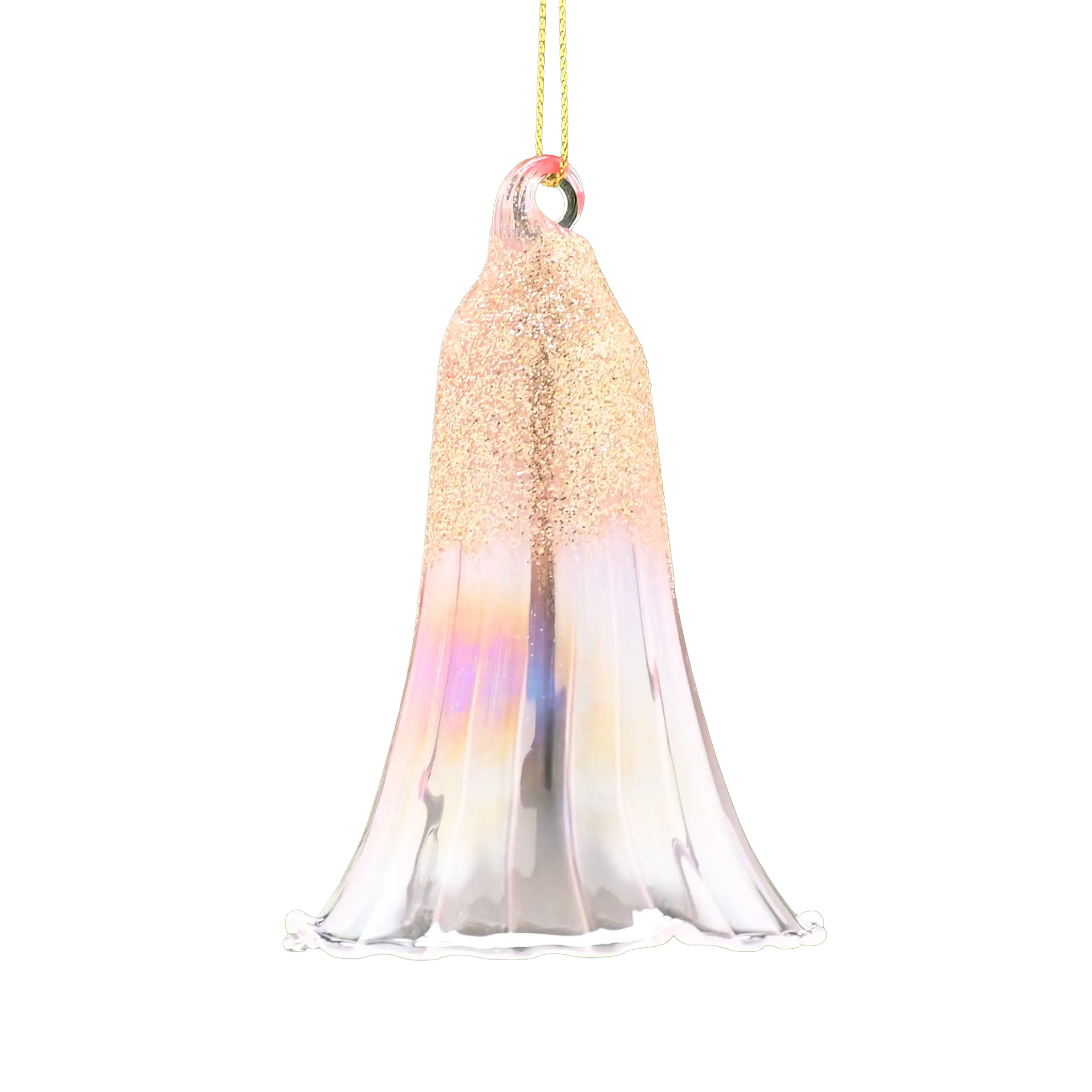 Festive 10cm Ombre Pink Iris / Clear Glass Bell Christmas Decoration