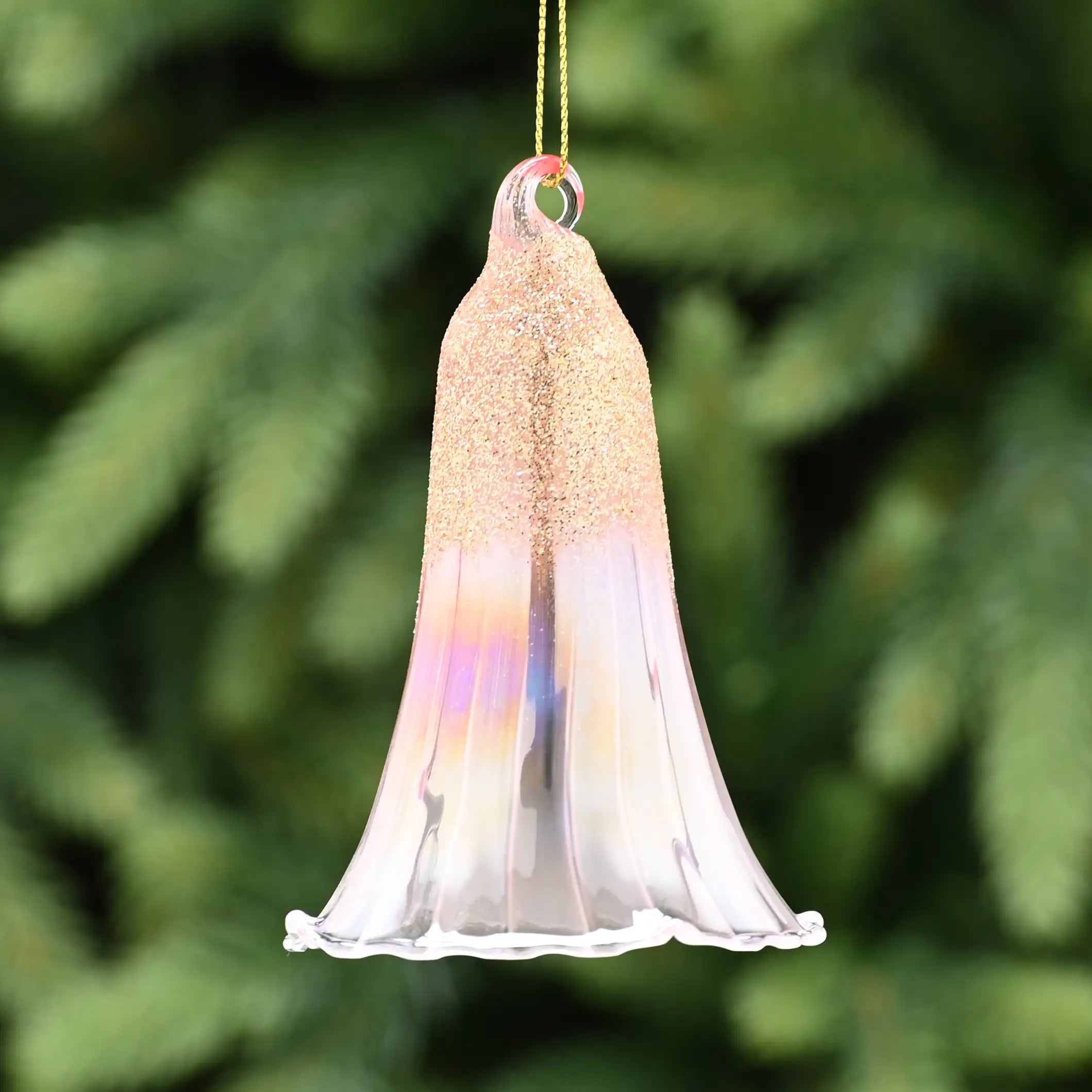 Festive 10cm Ombre Pink Iris / Clear Glass Bell Christmas Decoration