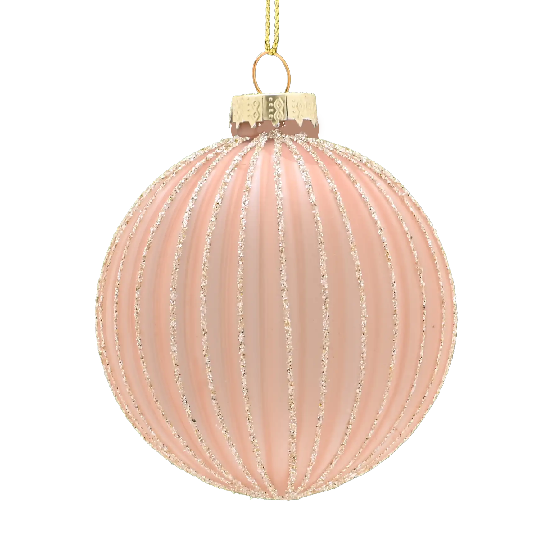 Festive 8cm Translucent Amber Glass Bauble with Glitter Lines