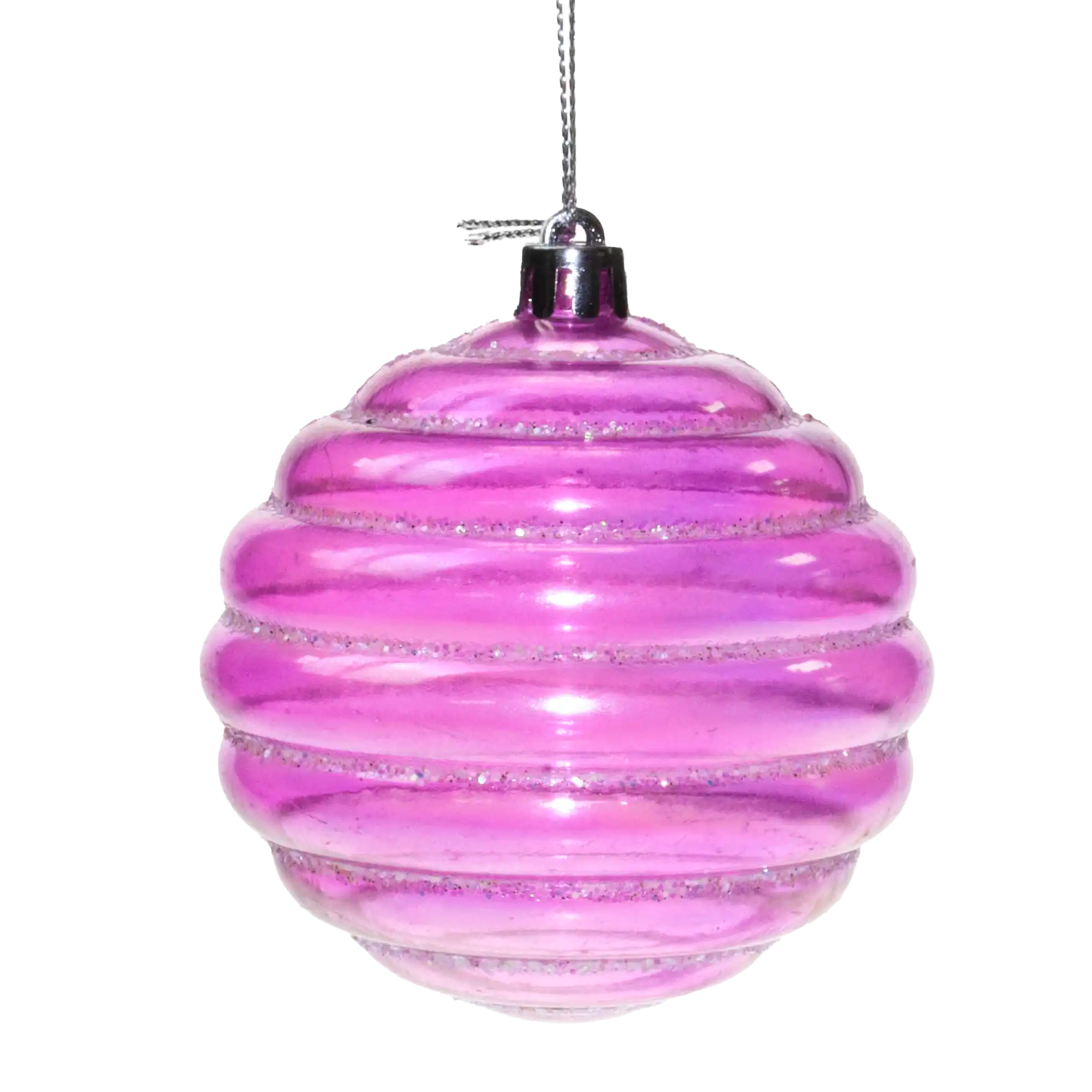 Festive 8cm Petrol Effect Ridged Christmas Bauble