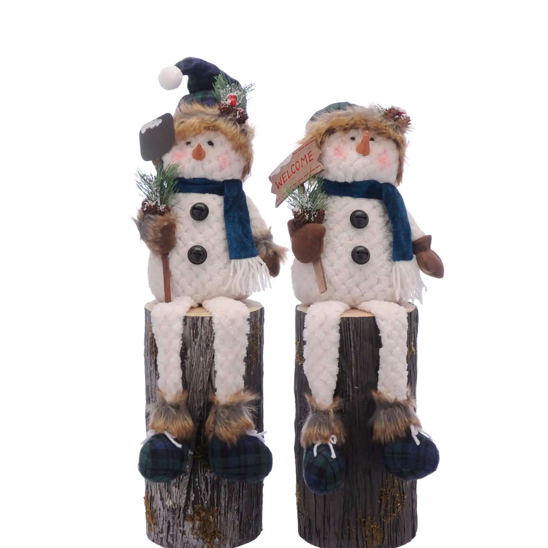 Festive 75cm High Plush Sitting Snowman Figure with Tartan Hat