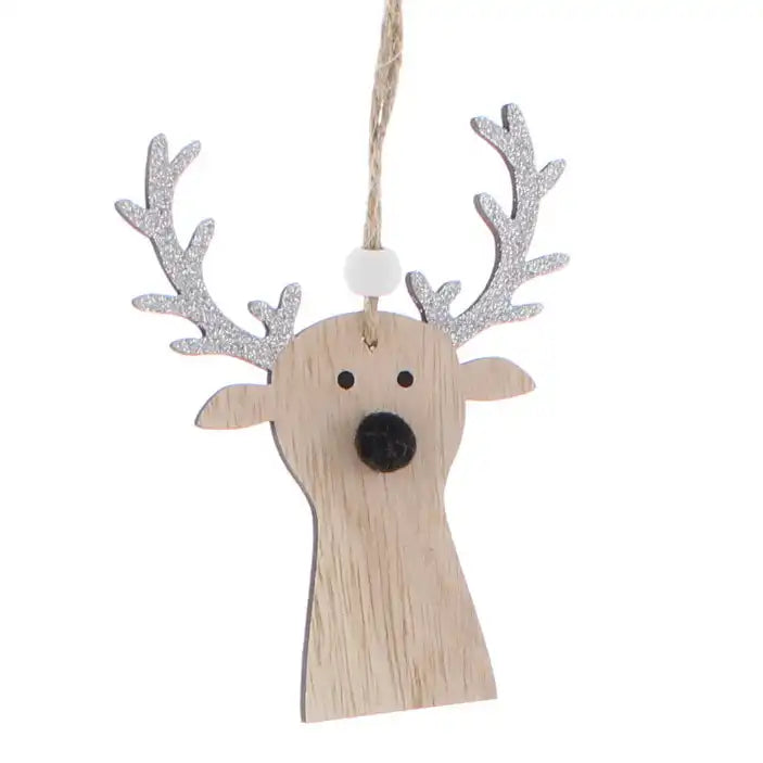 Festive 12cm Wooden Reindeer Head Christmas Decoration