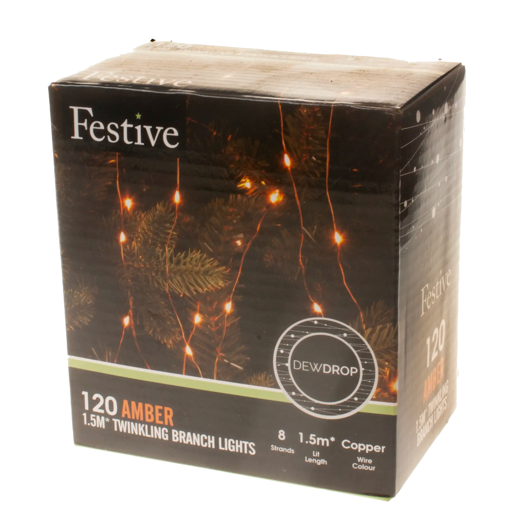 Festive 120 Amber Christmas Twinkling Dewdrop Branch Lights - 1.5 Metres