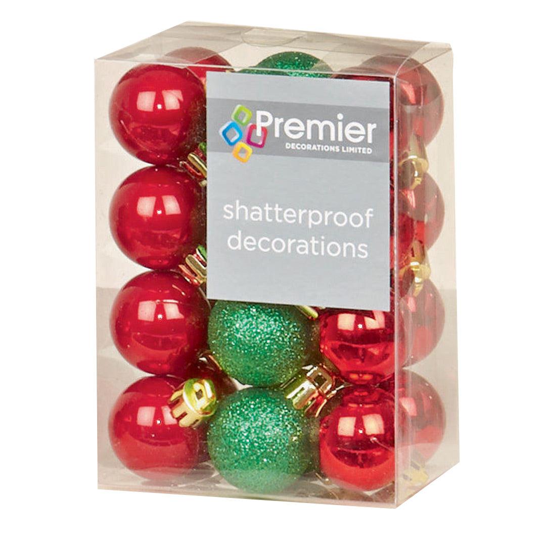 Accents 24 Multi Finish Christmas Baubles 30mm - Red/Green