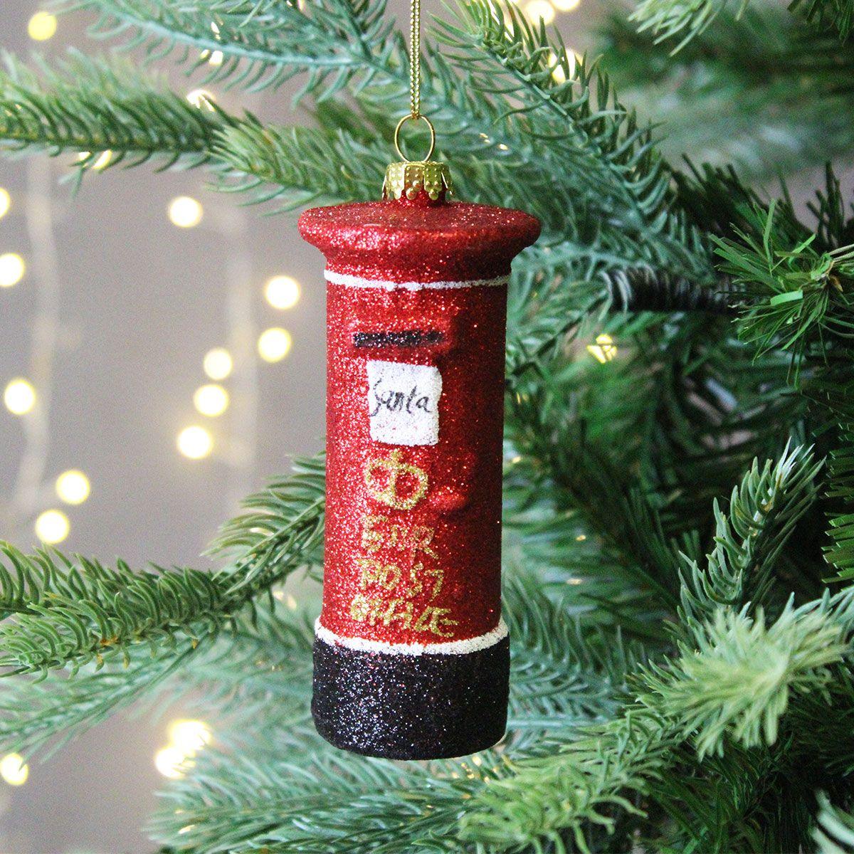 Festive 10cm Red Glitter British Postbox Christmas Decoration