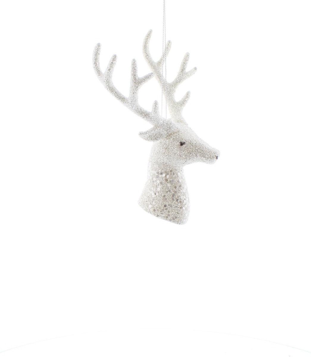 Festive 18cm Glitter Stag Head - White - Towsure