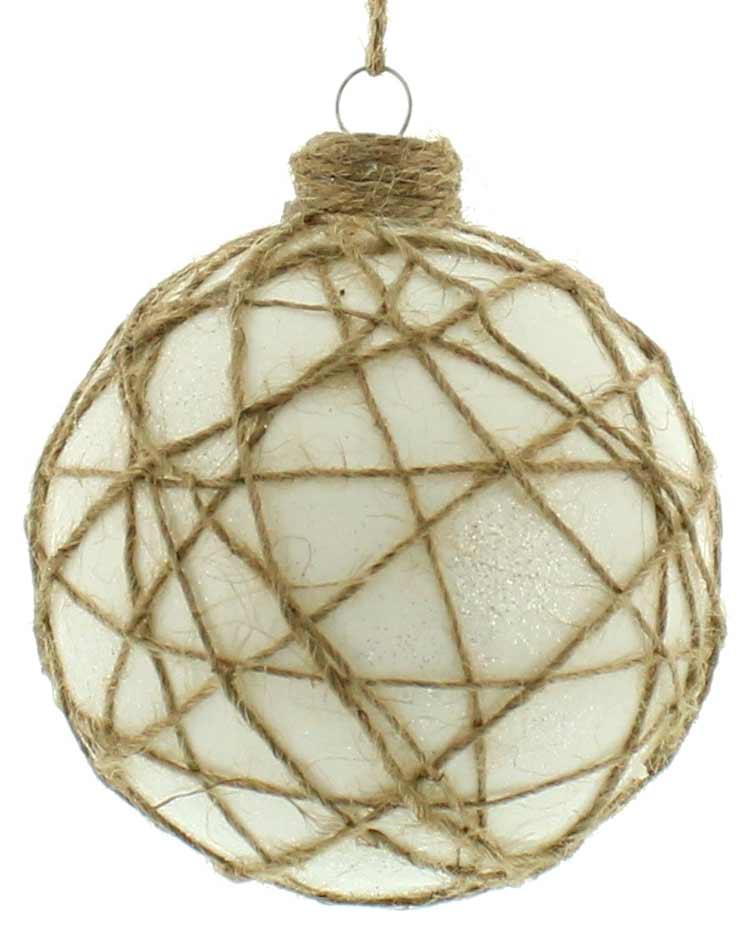 Festive White/Twine Christmas Bauble - 80mm