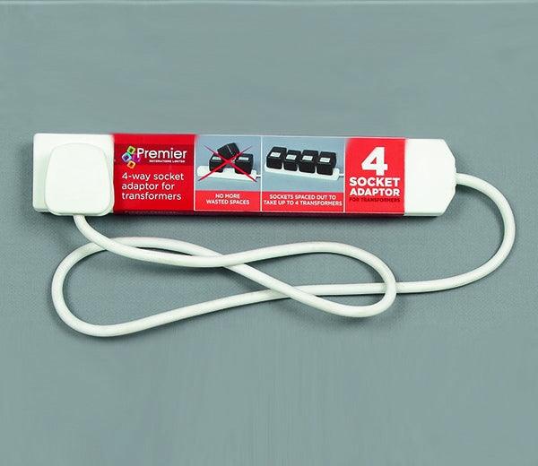 Premier 4-Way Mains Adaptor for AC Adaptors - 4-Gang Power Socket Extension