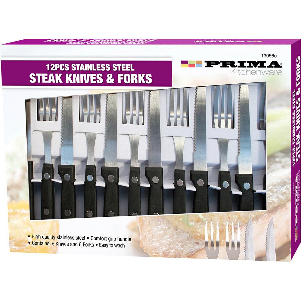 Prima 12-Piece Stainless Steel Steak Knives & Forks Set - Towsure