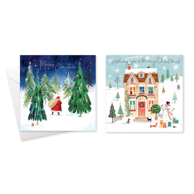 Tallon Pack of 10 House/Santa Christmas Cards - 2 Assorted Designs