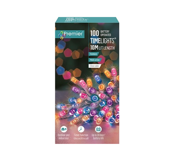 Premier Decorations Multi-Coloured Rainbow LED Lights Clear Cable