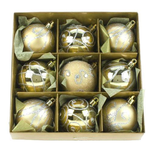 Shatterproof Champagne Gold Christmas Baubles 60mm - Pack of 9