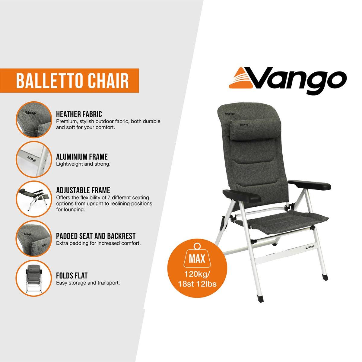 Vango Balletto Tall Reclining Camping Chair - Towsure